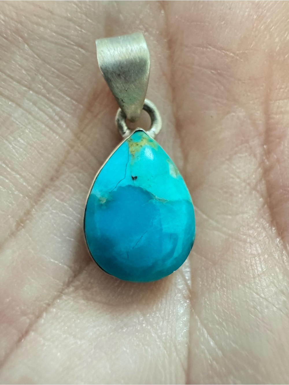 Turquoise Teardrop Sterling Silver Pendant - Handcrafted